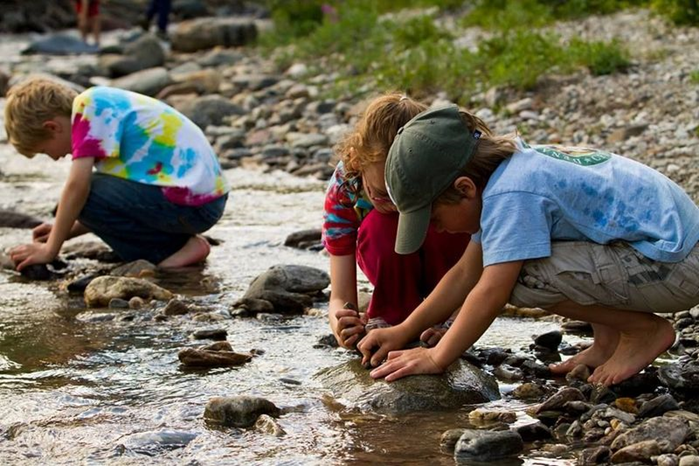 Students conducting a creek study as part of a water lesson